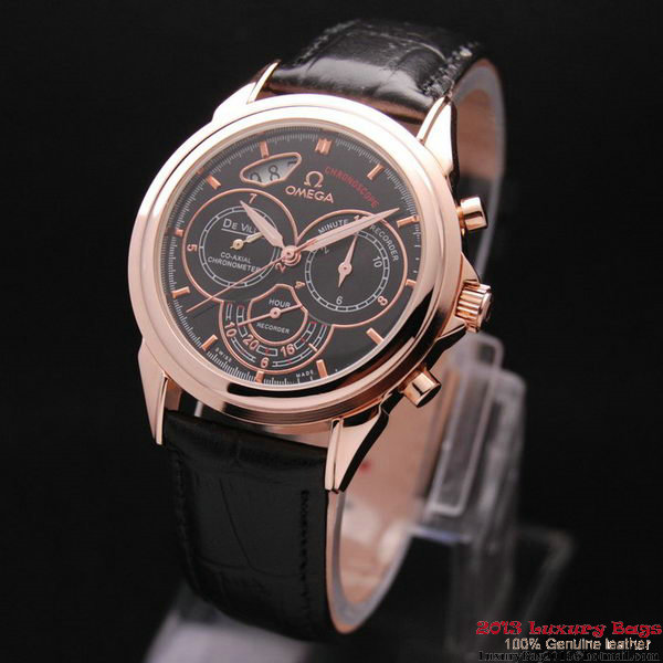 OMEGA DE VILLE CO-AXIAL CHRONOSCOPE Red Gold on Black Leather Strap OM77427