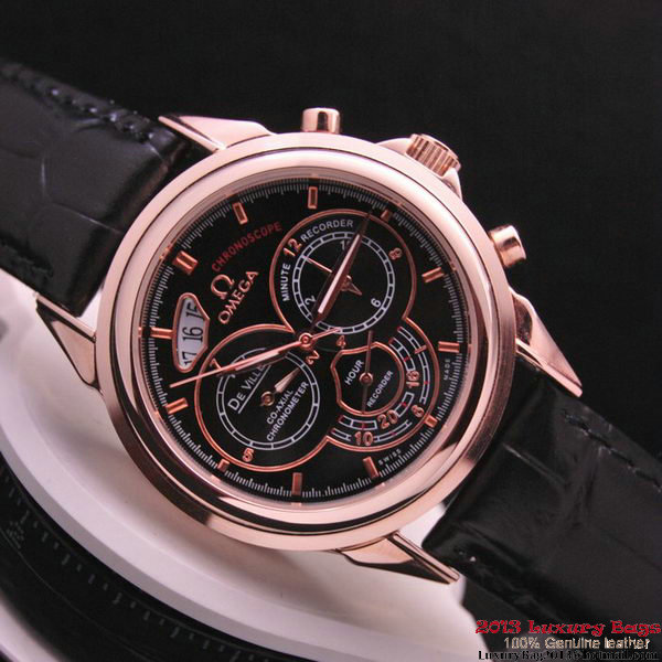 OMEGA DE VILLE CO-AXIAL CHRONOSCOPE Red Gold on Black Leather Strap OM77427