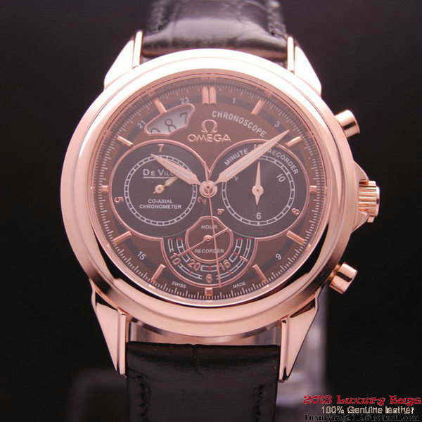 OMEGA DE VILLE CO-AXIAL CHRONOSCOPE Red Gold on Black Leather Strap OM77428