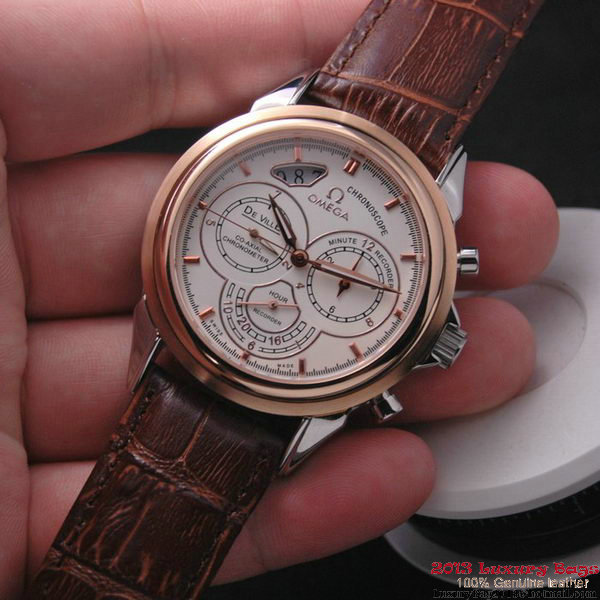OMEGA DE VILLE CO-AXIAL CHRONOSCOPE Red Gold on Brown Leather Strap OM77418