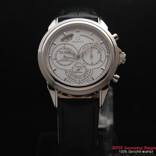 OMEGA DE VILLE CO-AXIAL CHRONOSCOPE Steel on Black Leather Strap OM77402