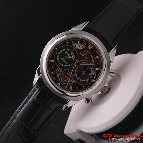 OMEGA DE VILLE CO-AXIAL CHRONOSCOPE Steel on Black Leather Strap OM77405