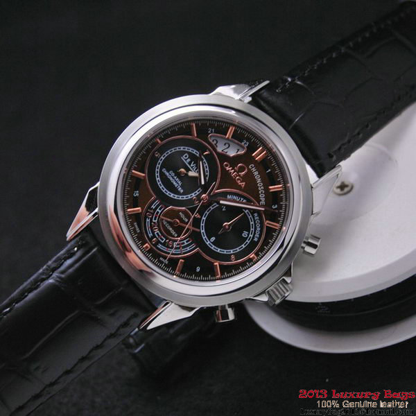 OMEGA DE VILLE CO-AXIAL CHRONOSCOPE Steel on Black Leather Strap OM77405