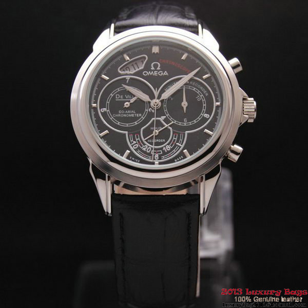 OMEGA DE VILLE CO-AXIAL CHRONOSCOPE Steel on Black Leather Strap OM77411