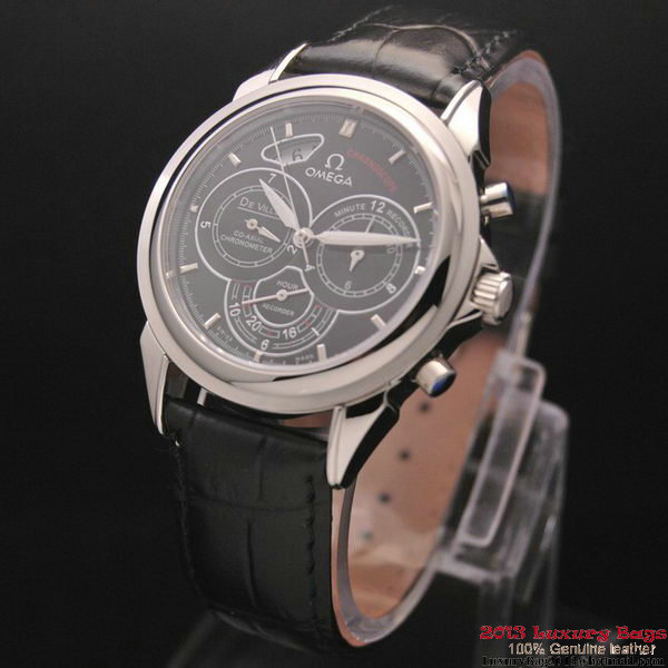 OMEGA DE VILLE CO-AXIAL CHRONOSCOPE Steel on Black Leather Strap OM77411