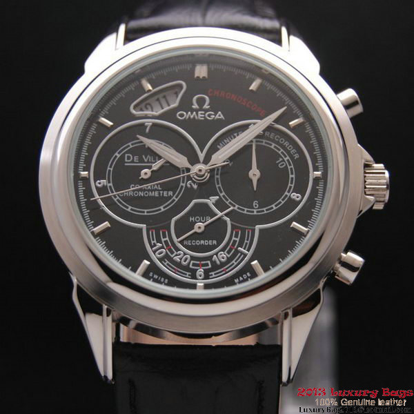 OMEGA DE VILLE CO-AXIAL CHRONOSCOPE Steel on Black Leather Strap OM77411