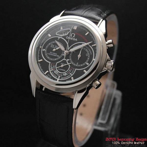 OMEGA DE VILLE CO-AXIAL CHRONOSCOPE Steel on Black Leather Strap OM77411