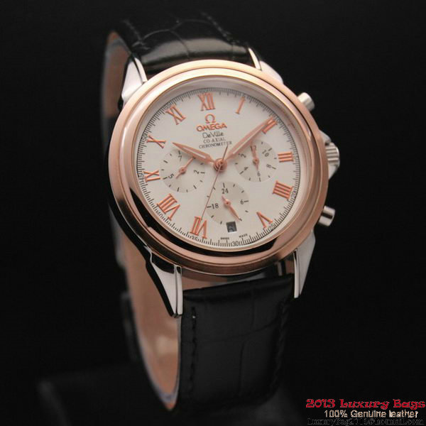 OMEGA DE VILLE CO-AXIAL Chronometer Red Gold on Black Leather Strap OM77502