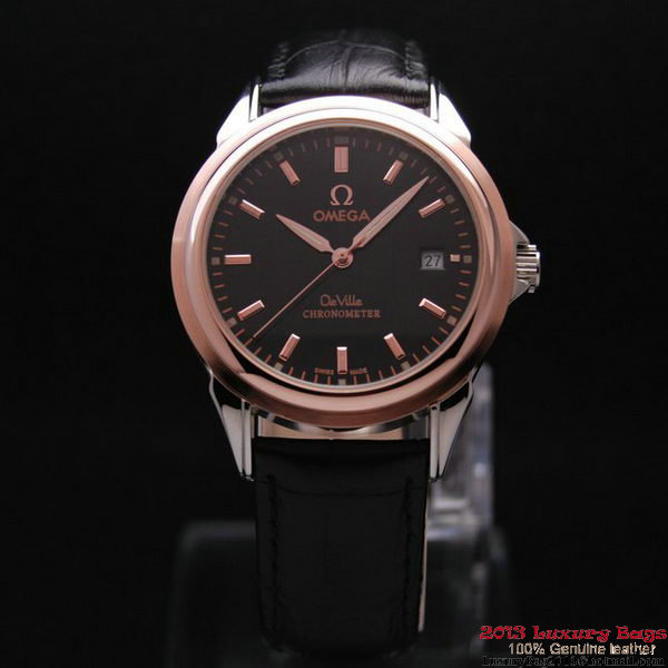 OMEGA DE VILLE Chronometer Red Gold on Black Leather Strap OM77316