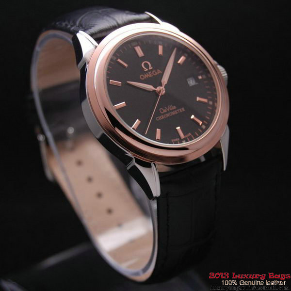 OMEGA DE VILLE Chronometer Red Gold on Black Leather Strap OM77316