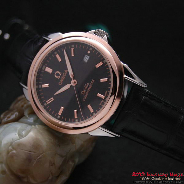 OMEGA DE VILLE Chronometer Red Gold on Black Leather Strap OM77316