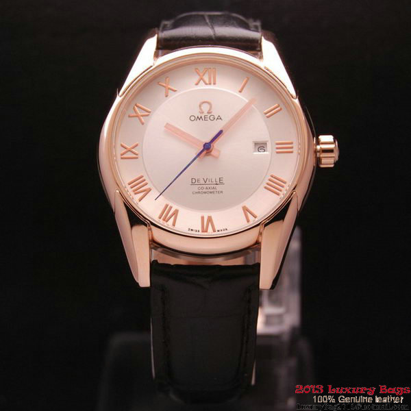 OMEGA DE VILLE Co-AXIAL CHRONOMETER Red Gold on Black Leather Strap OM77022