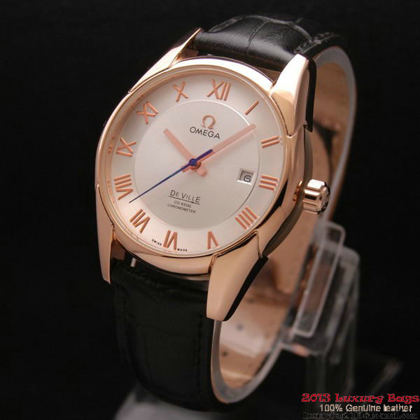 OMEGA DE VILLE Co-AXIAL CHRONOMETER Red Gold on Black Leather Strap OM77022