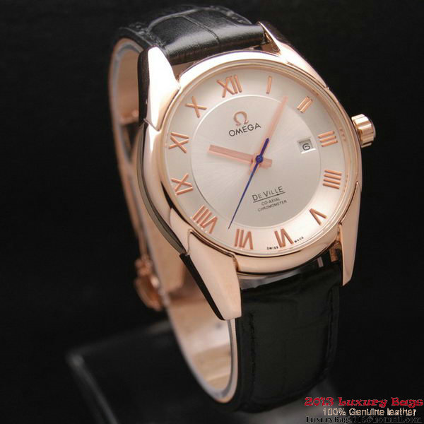 OMEGA DE VILLE Co-AXIAL CHRONOMETER Red Gold on Black Leather Strap OM77022