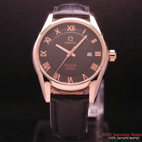 OMEGA DE VILLE Co-AXIAL CHRONOMETER Red Gold on Black Leather Strap OM77024