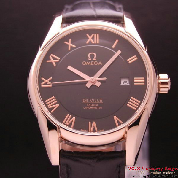 OMEGA DE VILLE Co-AXIAL CHRONOMETER Red Gold on Black Leather Strap OM77024