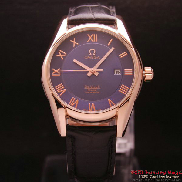 OMEGA DE VILLE Co-AXIAL CHRONOMETER Red Gold on Black Leather Strap OM77026