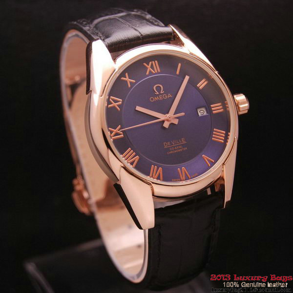 OMEGA DE VILLE Co-AXIAL CHRONOMETER Red Gold on Black Leather Strap OM77026