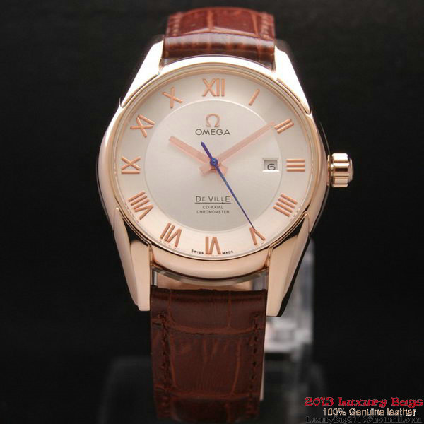 OMEGA DE VILLE Co-AXIAL CHRONOMETER Red Gold on Brown Leather Strap OM77021