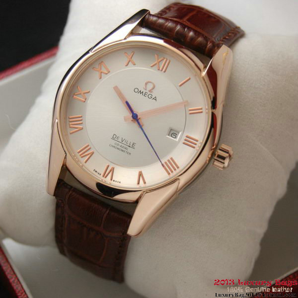 OMEGA DE VILLE Co-AXIAL CHRONOMETER Red Gold on Brown Leather Strap OM77021