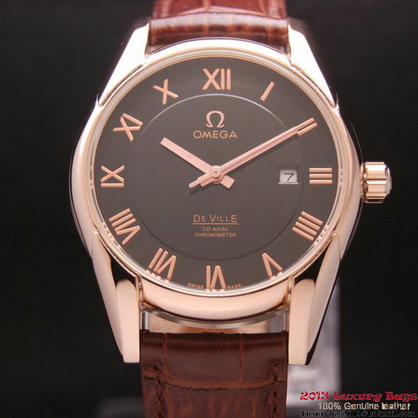 OMEGA DE VILLE Co-AXIAL CHRONOMETER Red Gold on Brown Leather Strap OM77023