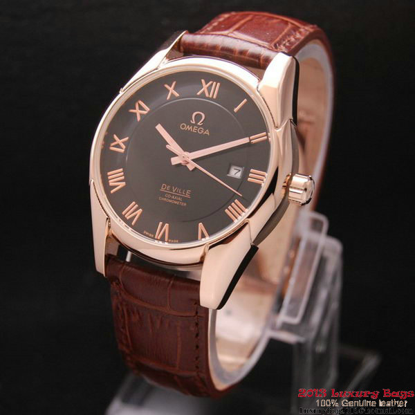 OMEGA DE VILLE Co-AXIAL CHRONOMETER Red Gold on Brown Leather Strap OM77023