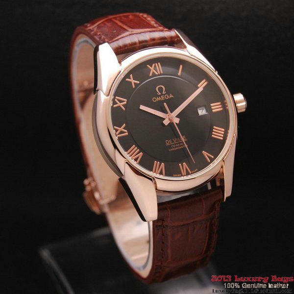 OMEGA DE VILLE Co-AXIAL CHRONOMETER Red Gold on Brown Leather Strap OM77023