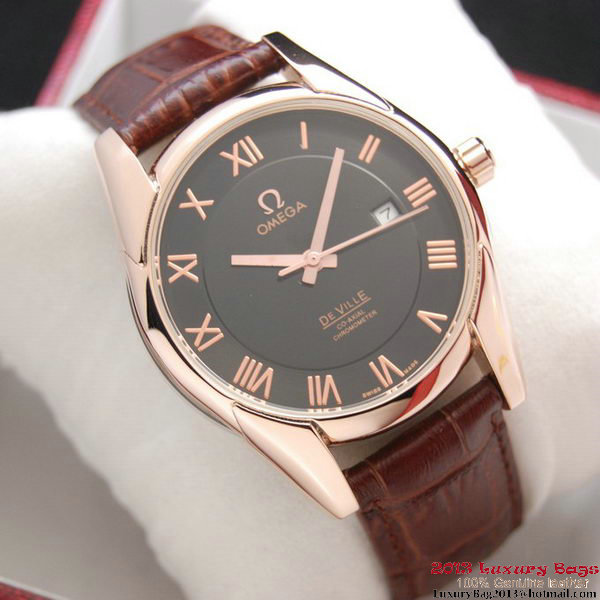 OMEGA DE VILLE Co-AXIAL CHRONOMETER Red Gold on Brown Leather Strap OM77023