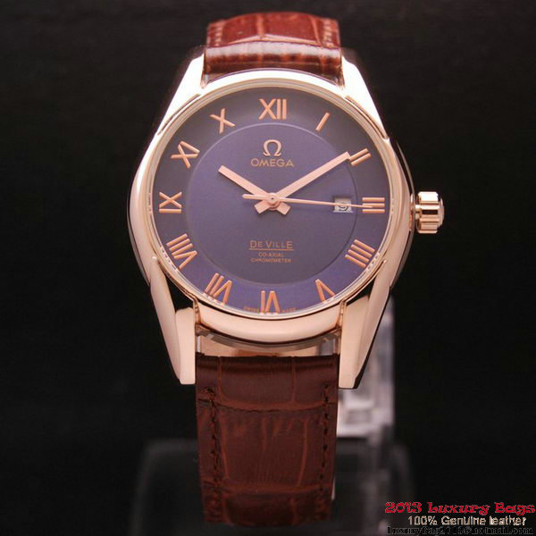 OMEGA DE VILLE Co-AXIAL CHRONOMETER Red Gold on Brown Leather Strap OM77025