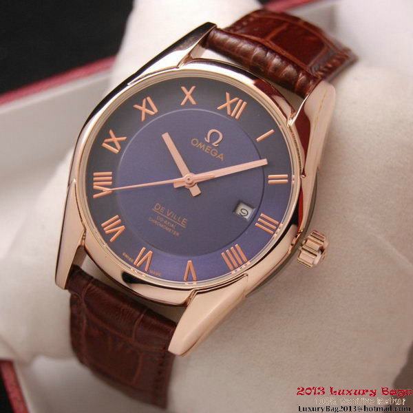 OMEGA DE VILLE Co-AXIAL CHRONOMETER Red Gold on Brown Leather Strap OM77025