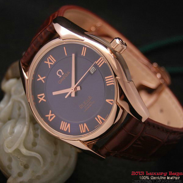 OMEGA DE VILLE Co-AXIAL CHRONOMETER Red Gold on Brown Leather Strap OM77025