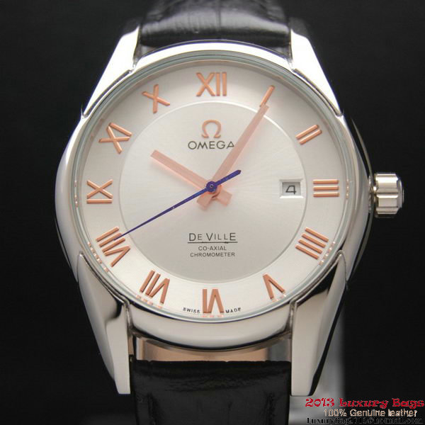 OMEGA DE VILLE Co-AXIAL CHRONOMETER Steel on Black Leather Strap OM77002