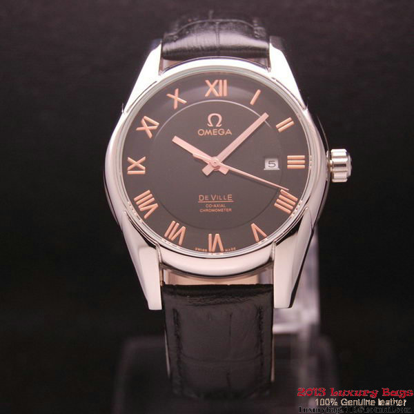 OMEGA DE VILLE Co-AXIAL CHRONOMETER Steel on Black Leather Strap OM77006