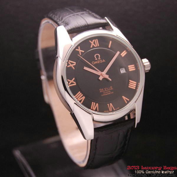 OMEGA DE VILLE Co-AXIAL CHRONOMETER Steel on Black Leather Strap OM77006