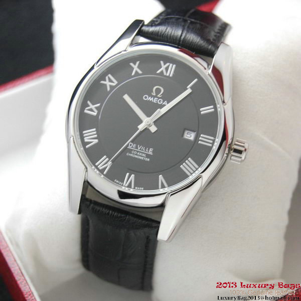 OMEGA DE VILLE Co-AXIAL CHRONOMETER Steel on Black Leather Strap OM77008