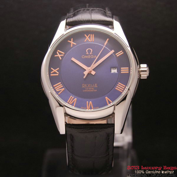 OMEGA DE VILLE Co-AXIAL CHRONOMETER Steel on Black Leather Strap OM77010