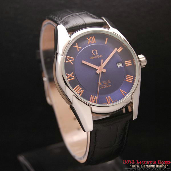 OMEGA DE VILLE Co-AXIAL CHRONOMETER Steel on Black Leather Strap OM77010