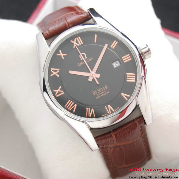 OMEGA DE VILLE Co-AXIAL CHRONOMETER Steel on Brown Leather Strap OM77005