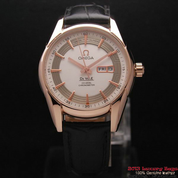 OMEGA DE VILLE HOUR VISION ANNUAL CALENDAR Red Gold on Black Leather Strap OM77120