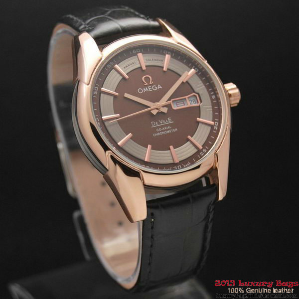 OMEGA DE VILLE HOUR VISION ANNUAL CALENDAR Red Gold on Black Leather Strap OM77122