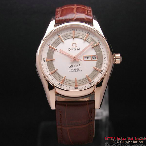 OMEGA DE VILLE HOUR VISION ANNUAL CALENDAR Red Gold on Brown Leather Strap OM77119