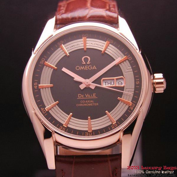 OMEGA DE VILLE HOUR VISION ANNUAL CALENDAR Red Gold on Brown Leather Strap OM77123