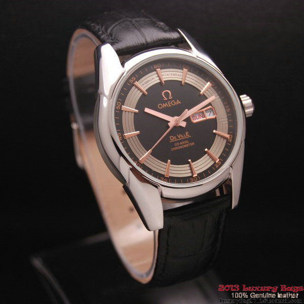 OMEGA DE VILLE HOUR VISION ANNUAL CALENDAR Steel on Black Leather Strap OM77106