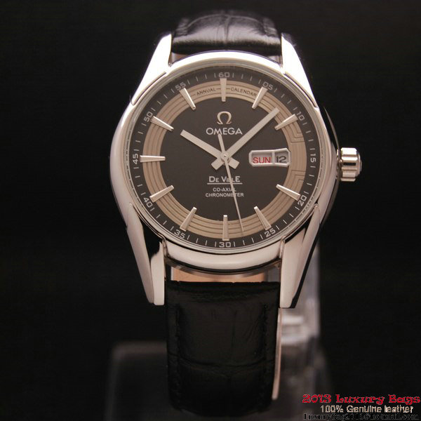 OMEGA DE VILLE HOUR VISION ANNUAL CALENDAR Steel on Black Leather Strap OM77112