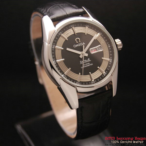 OMEGA DE VILLE HOUR VISION ANNUAL CALENDAR Steel on Black Leather Strap OM77112