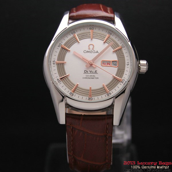 OMEGA DE VILLE HOUR VISION ANNUAL CALENDAR Steel on Brown Leather Strap OM77101