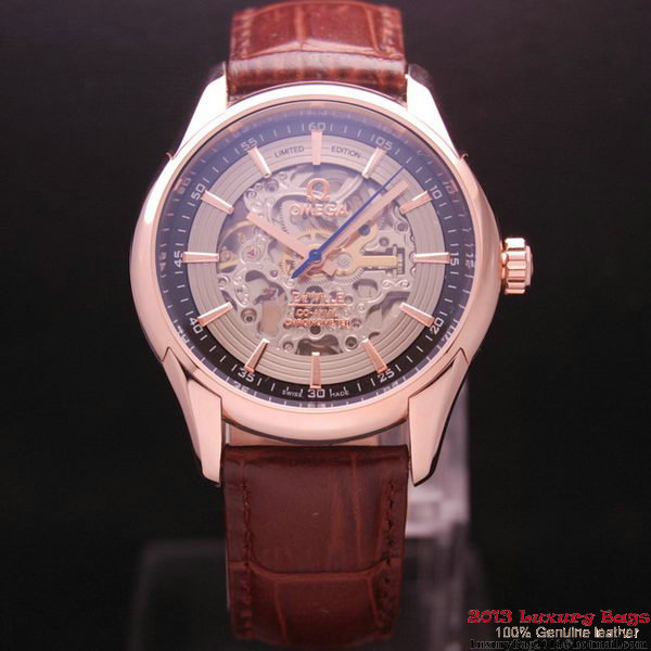 OMEGA DE VILLE Tourbillon Watches Red Gold on Brown Leather Strap Om7015