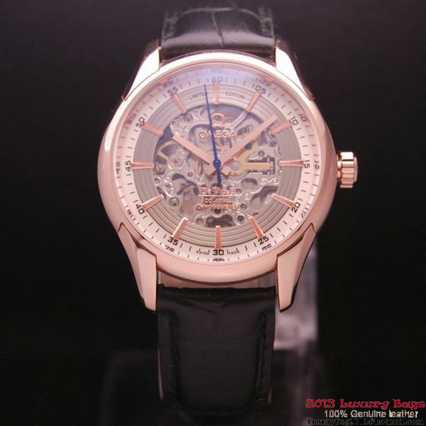 OMEGA DE VILLE Tourbillon Watches Red Gold on Black Leather Strap Om7014