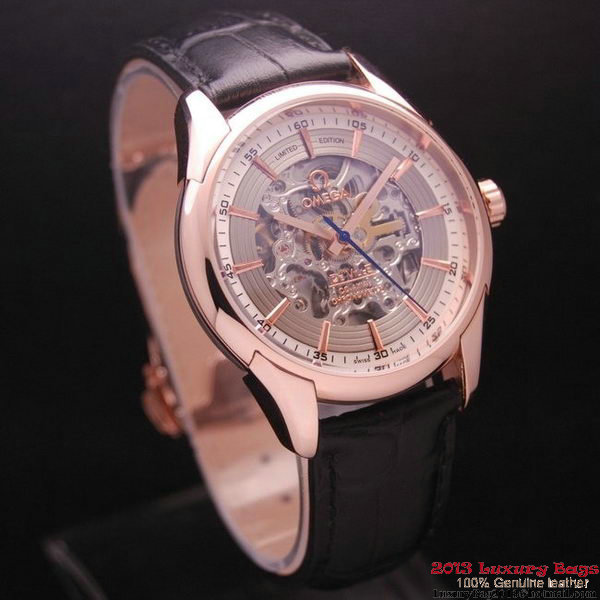 OMEGA DE VILLE Tourbillon Watches Red Gold on Black Leather Strap Om7014