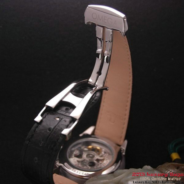 OMEGA DE VILLE Tourbillon Watches Steel on Black Leather Strap Om7002